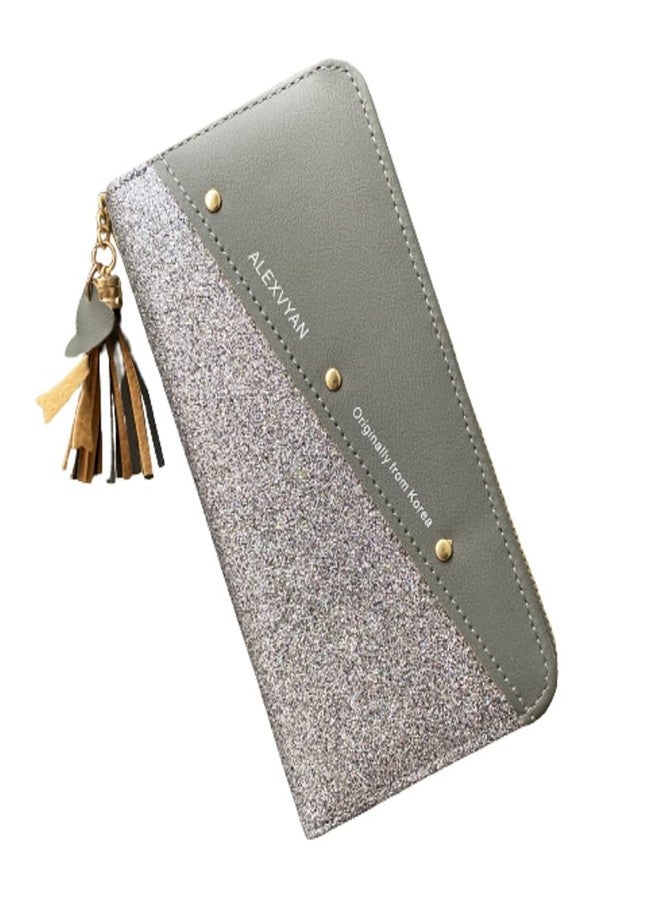 أليكسفيان محفظة نسائية من أليكسفيان غراي سباركل بارتي، حقيبة يد أنيقة للنساء والفتيات، محفظة طويلة مع حامل بطاقات وجيب للهاتف - Image 1